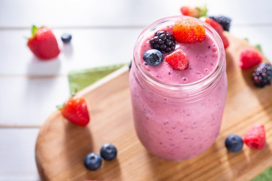 berry smoothie in a glass jar